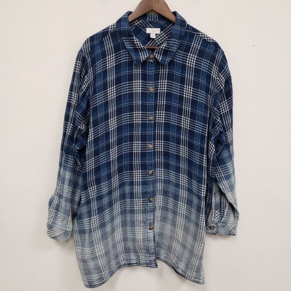 J Jill Women Button Up Ombre Plaid Top Size 3X Long Sleeve Casual Country Office - Picture 1 of 13